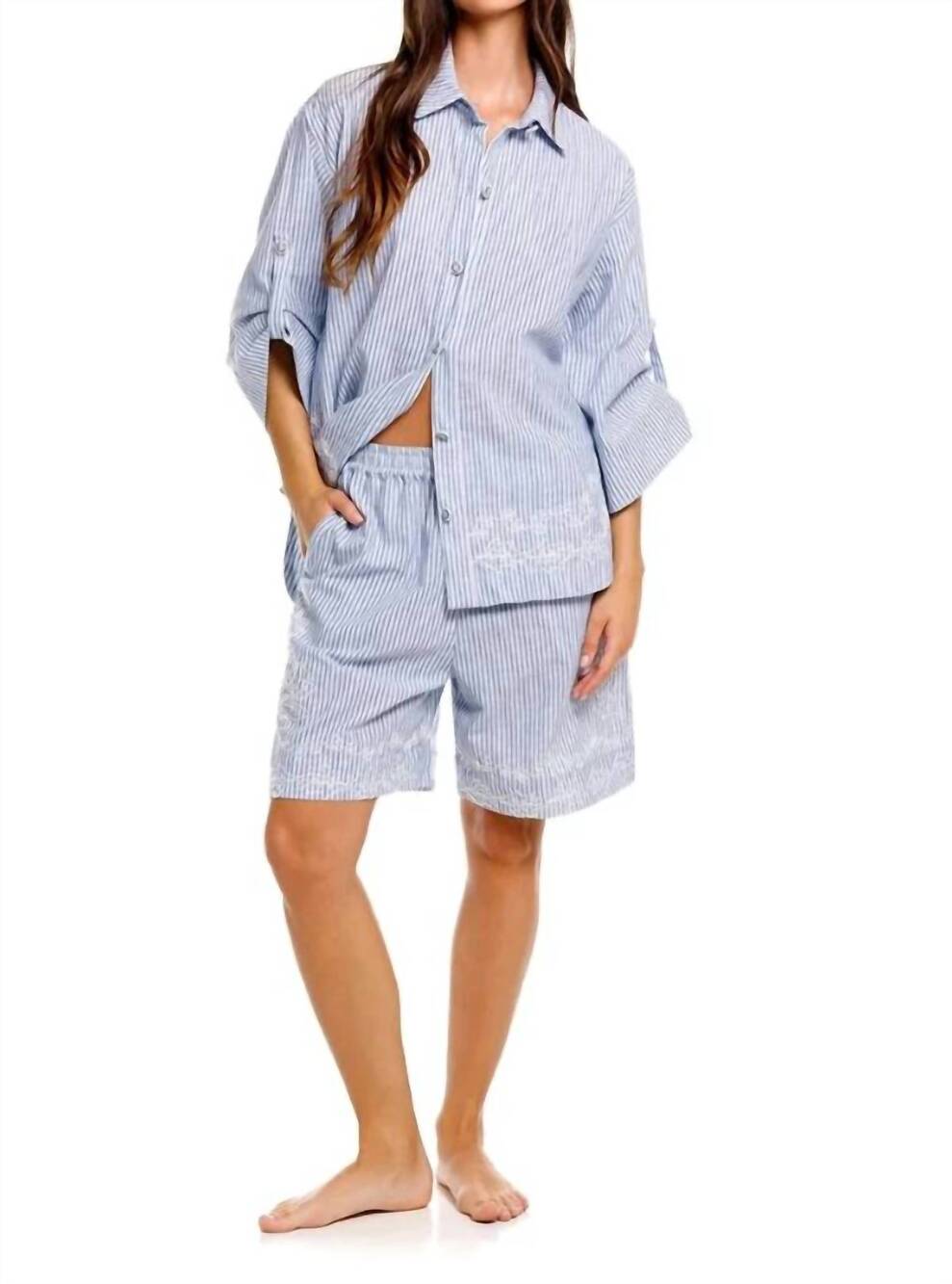 NEW AGUA BENDITA chrissy batik shirt in blue striped